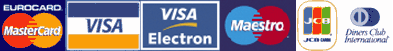 Mastercard Eurocard, Visa, Visa Electron, Maestro, JCB, Diners Club International